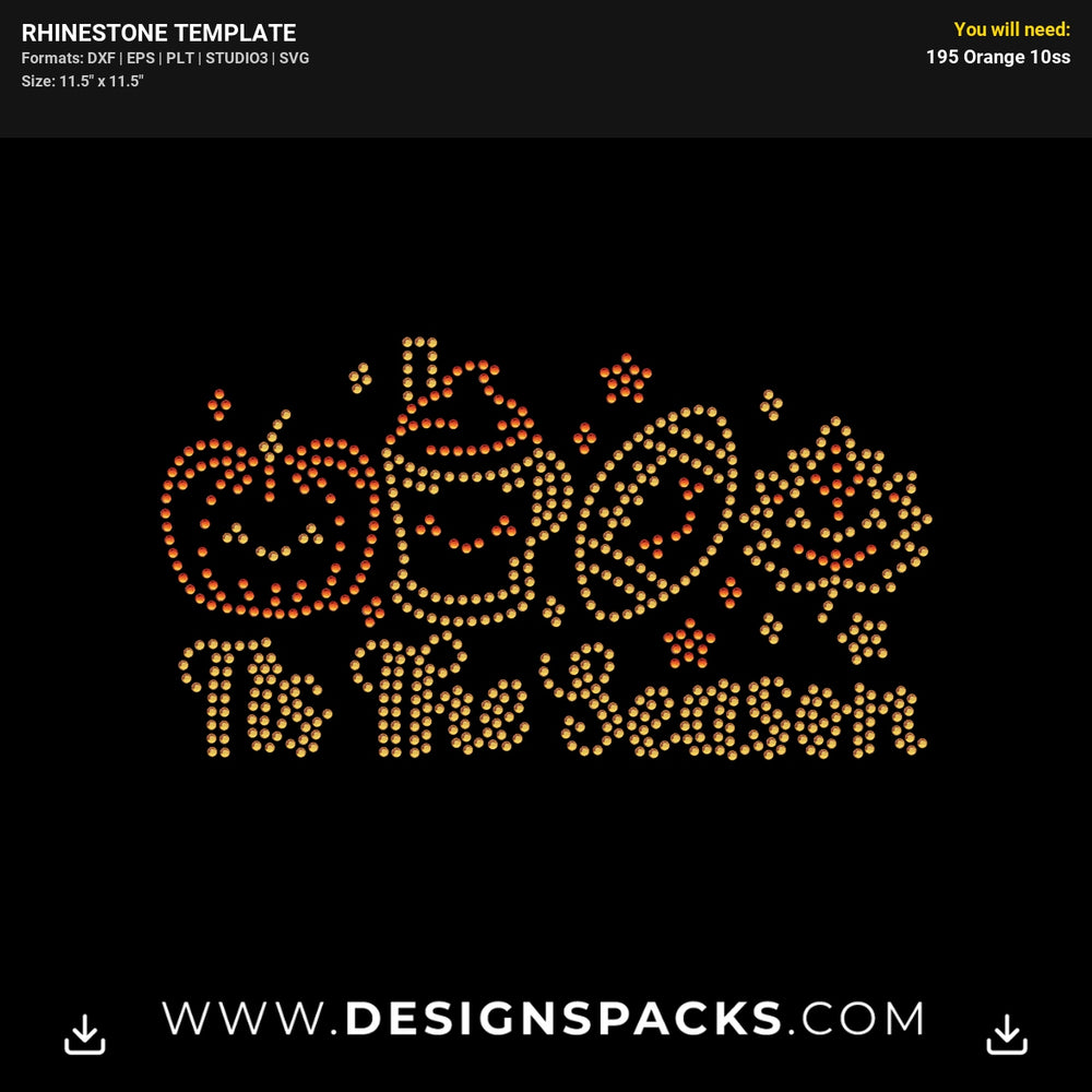 Tis Season Pumpkin Football Rhinestone Digital Template