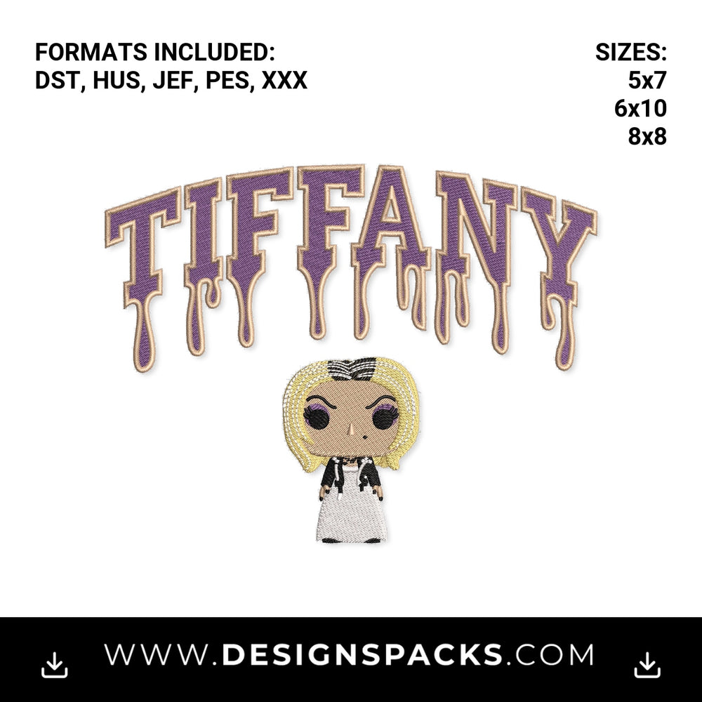 Tiffany Dripping Font Bride of Chucky Embroidery Design - Instant digital download pattern at Designspacks.com