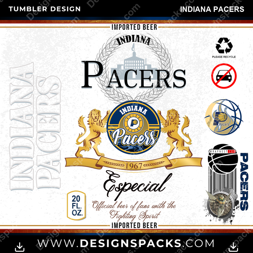 Basketball Modelo Indiana Pacers Tumbler Digital Wrap Design