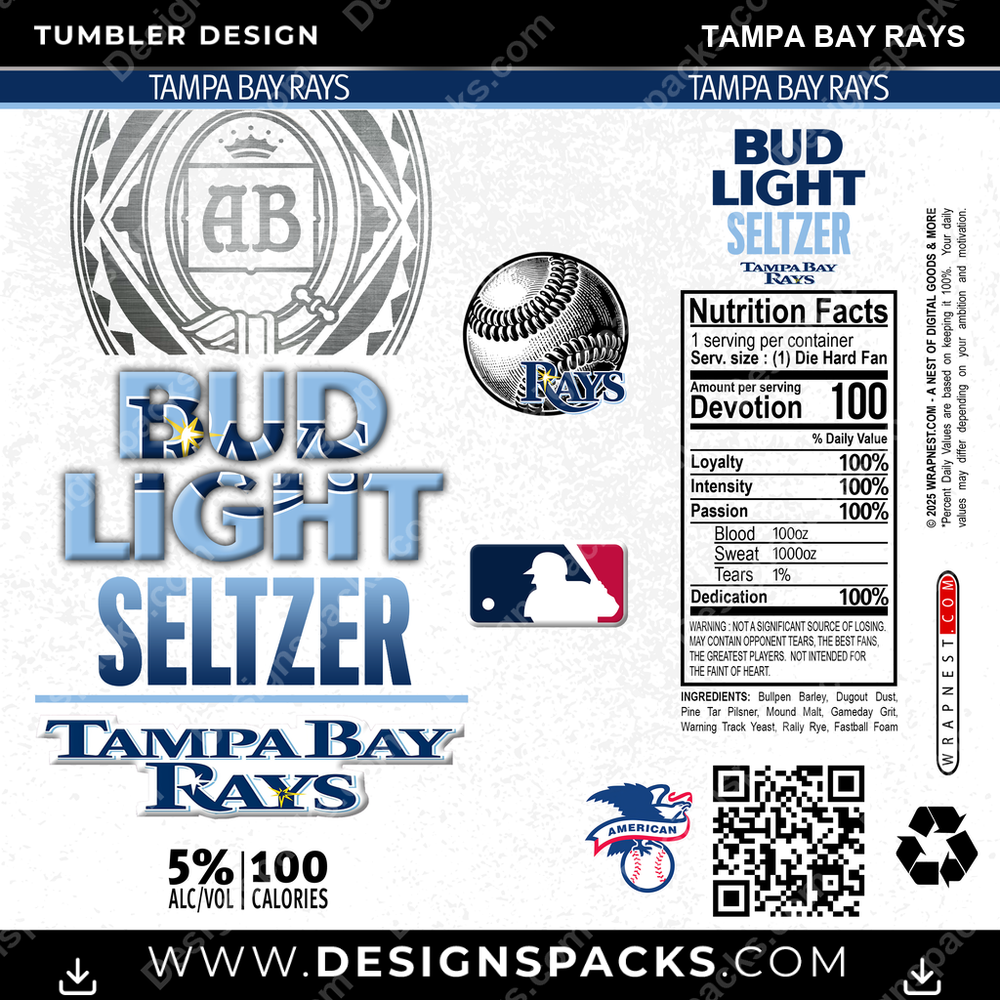 Baseball Bud Light Seltzer Tampa Bay Rays Tumbler Digital Wrap Design