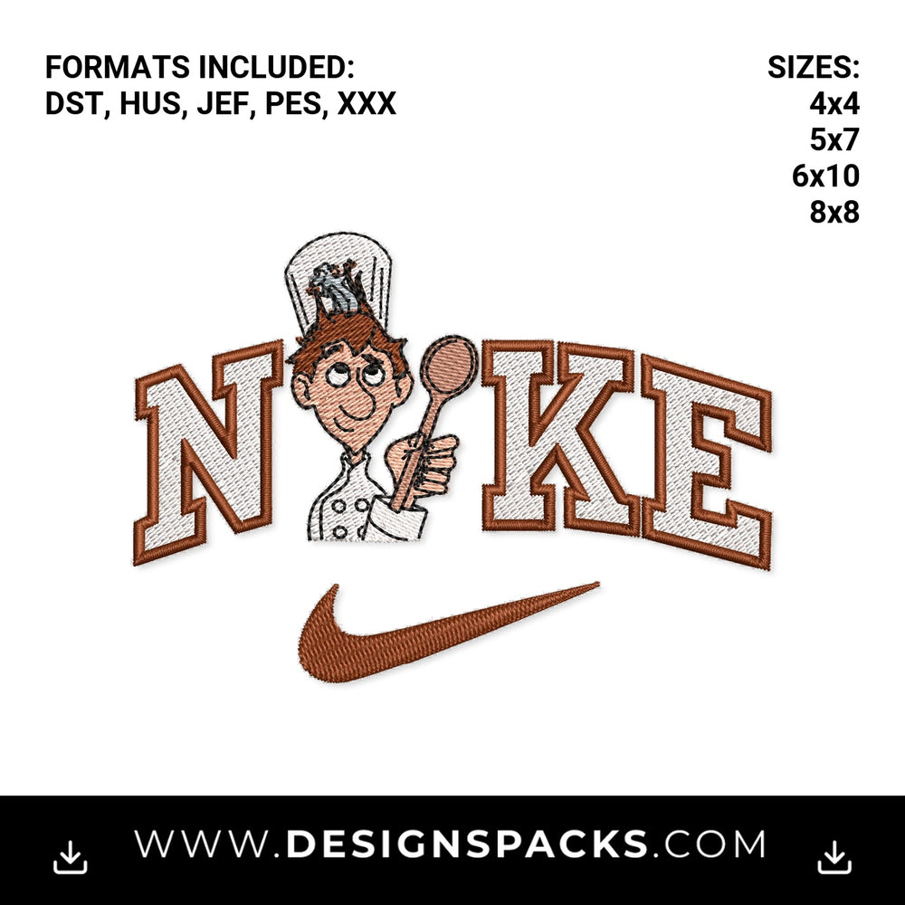 Ratatouille Chef Nike Swoosh Parody Embroidery Design - Instant digital download pattern at Designspacks.com