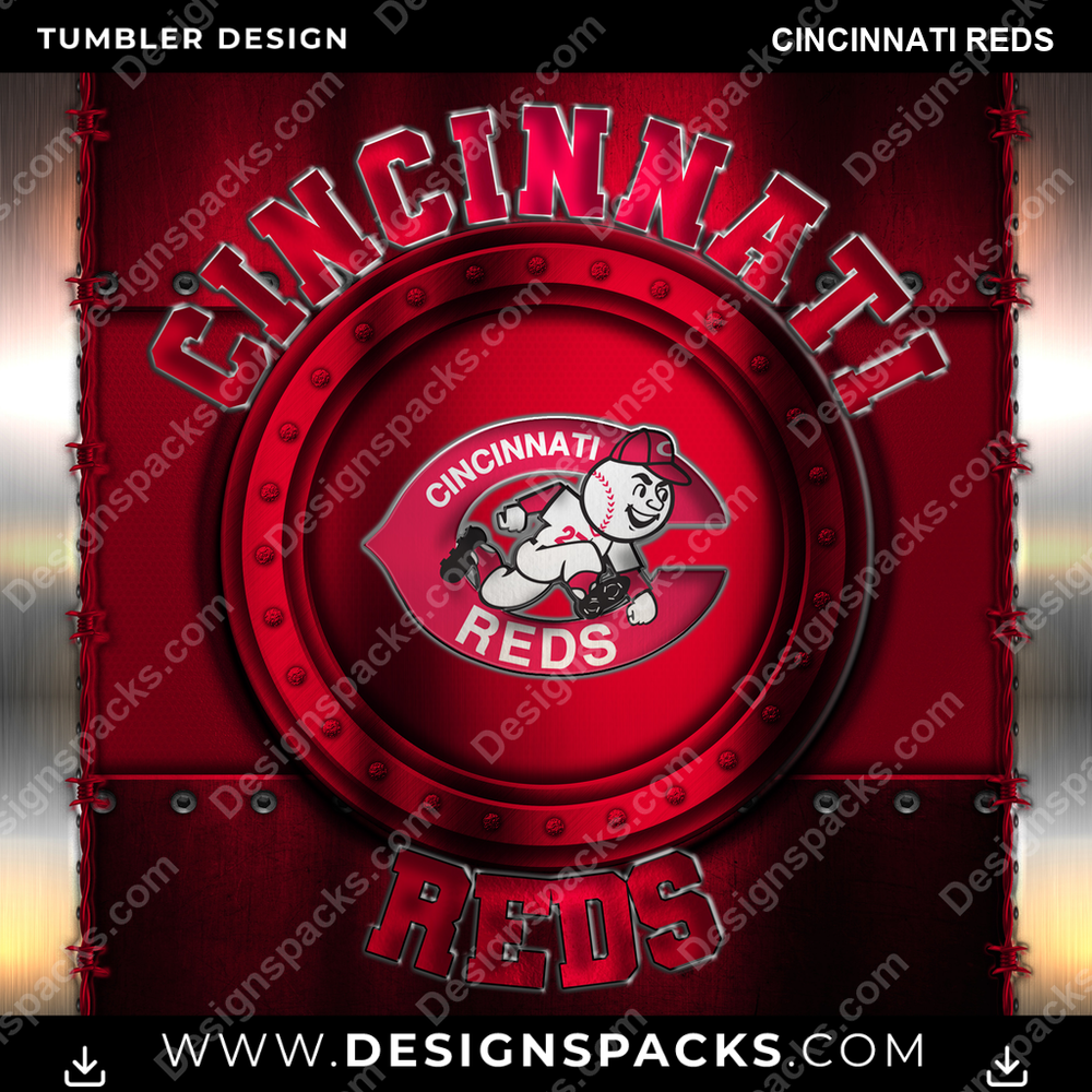 Baseball Metal Cincinnati Reds Tumbler Digital Wrap Design