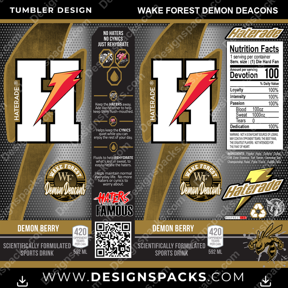 College Sport Haterade Wake Forest Demon Deacons NCAA College Sport Tumbler Digital Wrap Design Download