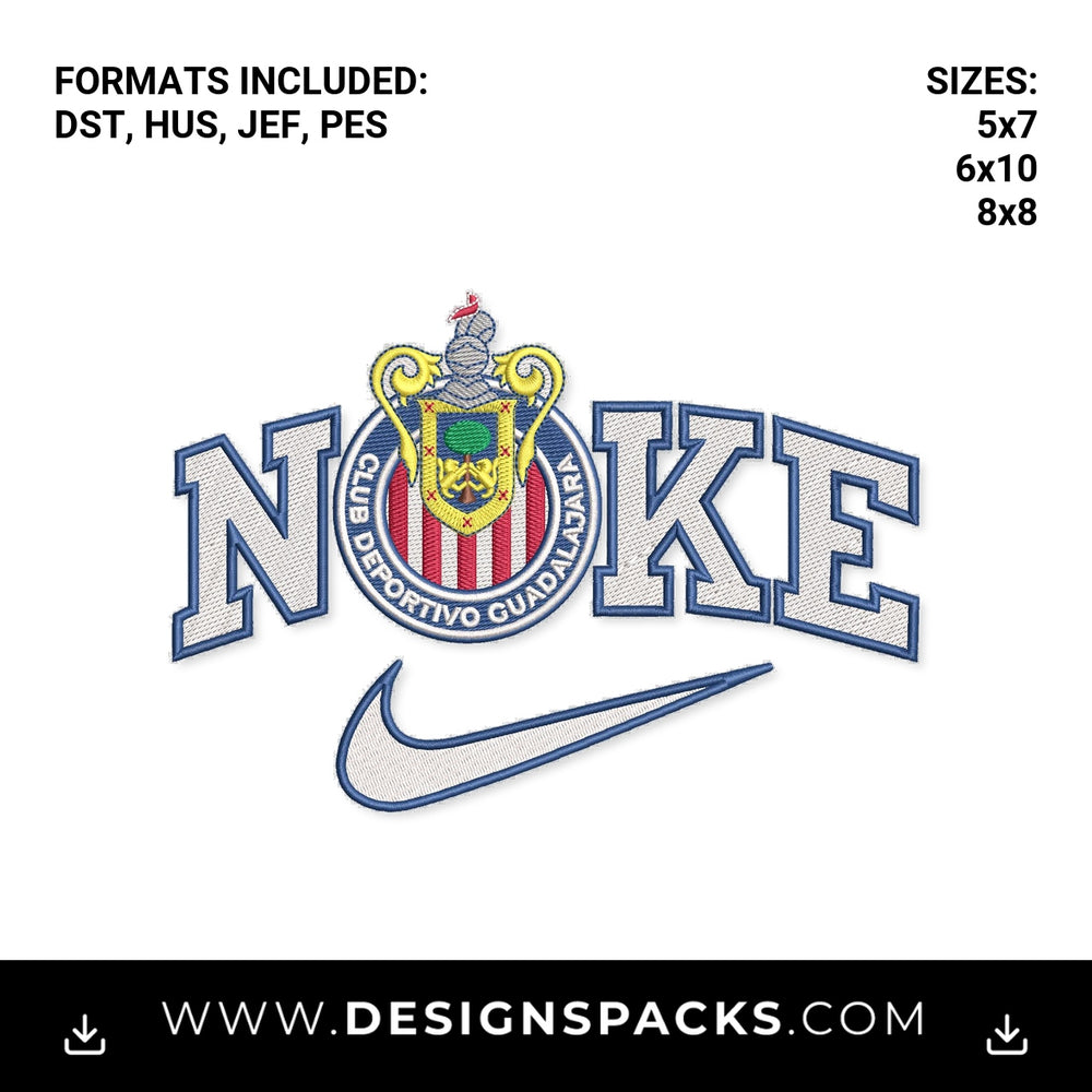 Chivas Guadalajara Nike Swoosh Logo Embroidery Design - Instant digital download pattern at Designspacks.com