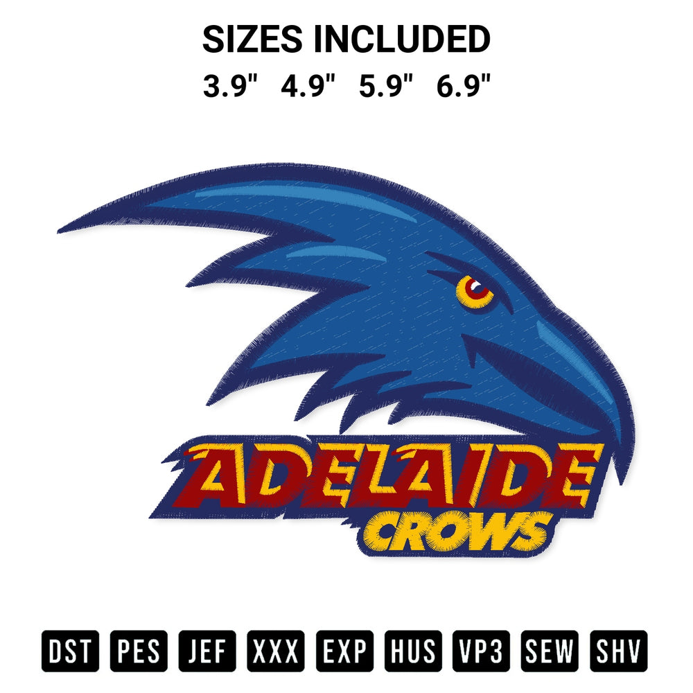Looking for the perfect pattern? Download the Afl Adelaide Crows Logo Embroidery Design embroidery design today at Designspacks.com. Crisp, clean stitching guaranteed. Available sizes: 3.9", 4.9", 5.9", 6.9".