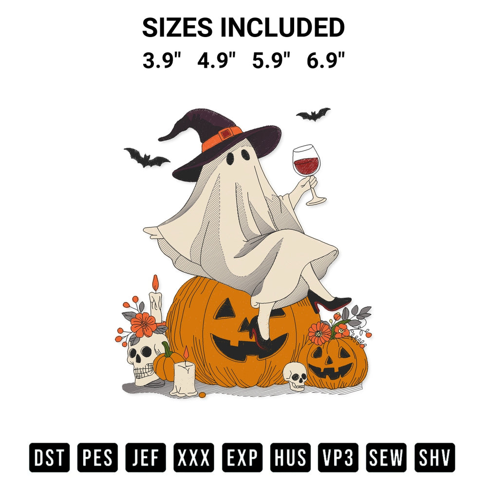 Create amazing crafts with the Ghost Pumpkin Fall Halloween Embroidery Design embroidery file. High-quality digital download from Designspacks.com, perfect for beginners and pros. Available sizes: 3.9", 4.9", 5.9", 6.9".