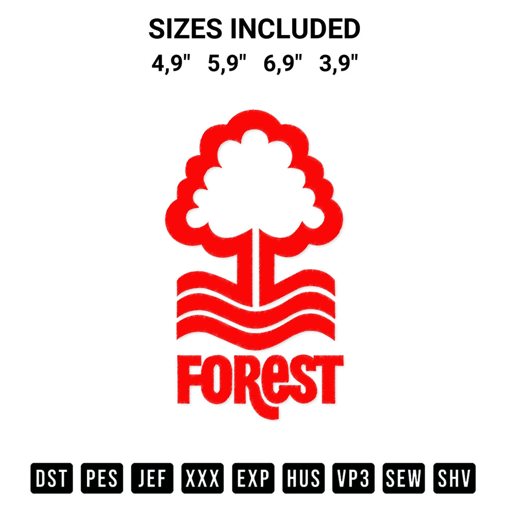 Stitch like a pro with the Nottingham Forest Fc Logo Embroidery Design embroidery pattern from Designspacks.com. High-quality digital machine embroidery file. Available sizes: 4,9", 5,9", 6,9", 3,9".