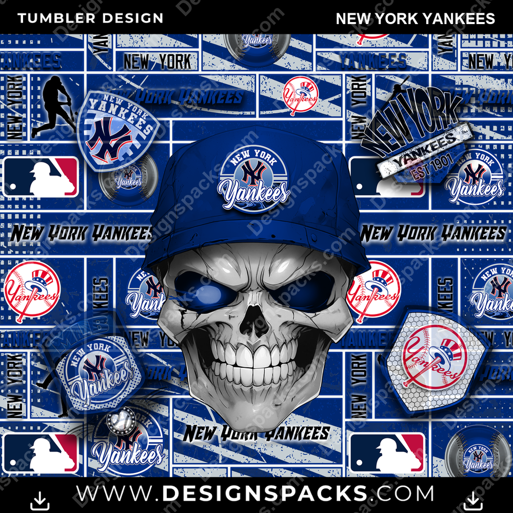 Baseball Skull New York Yankees Tumbler Digital Wrap Design