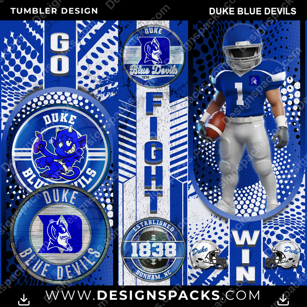 College Sport Go Fight Win Duke Blue Devils Tumbler Digital Wrap Design