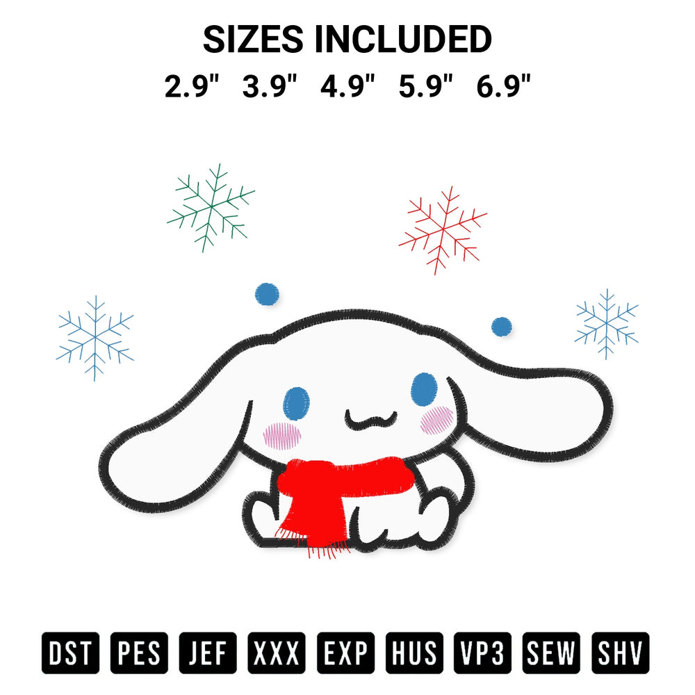Create amazing crafts with the Cinnamoroll Christmas Embroidery Design embroidery file. High-quality digital download from Designspacks.com, perfect for beginners and pros. Available sizes: 2.9", 3.9", 4.9", 5.9", 6.9".