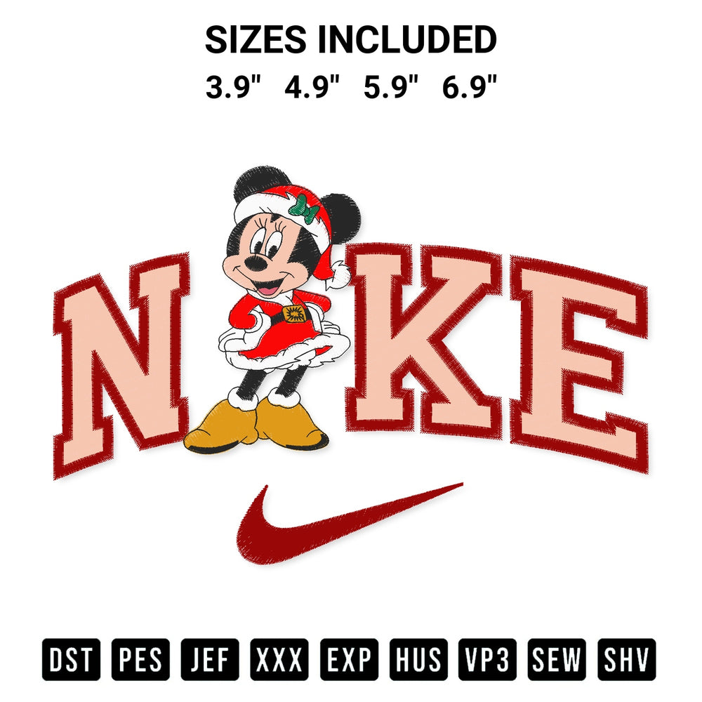 Shop the Nike Minnie Mouse Christmas Embroidery Design machine embroidery pattern at Designspacks.com. Beautifully digitized for flawless stitching on any fabric. Available sizes: 3.9", 4.9", 5.9", 6.9".