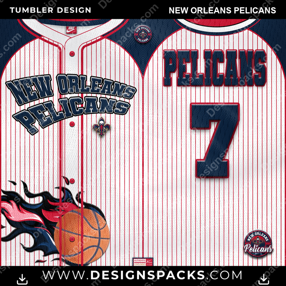 Basketball Team Button-Up Jersey New Orleans Pelicans NBA Basketball Tumbler Digital Wrap Design Download