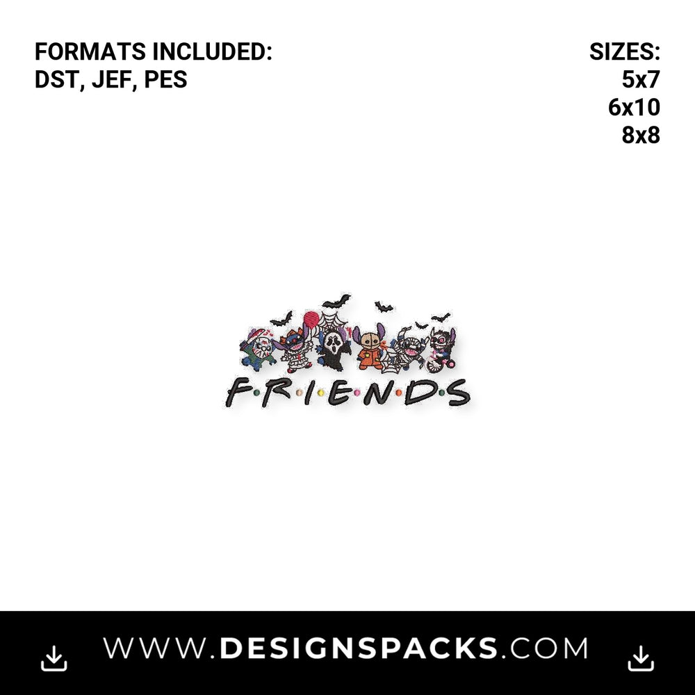Halloween Stitch Horror Friends Embroidery Design - Instant digital download pattern at Designspacks.com