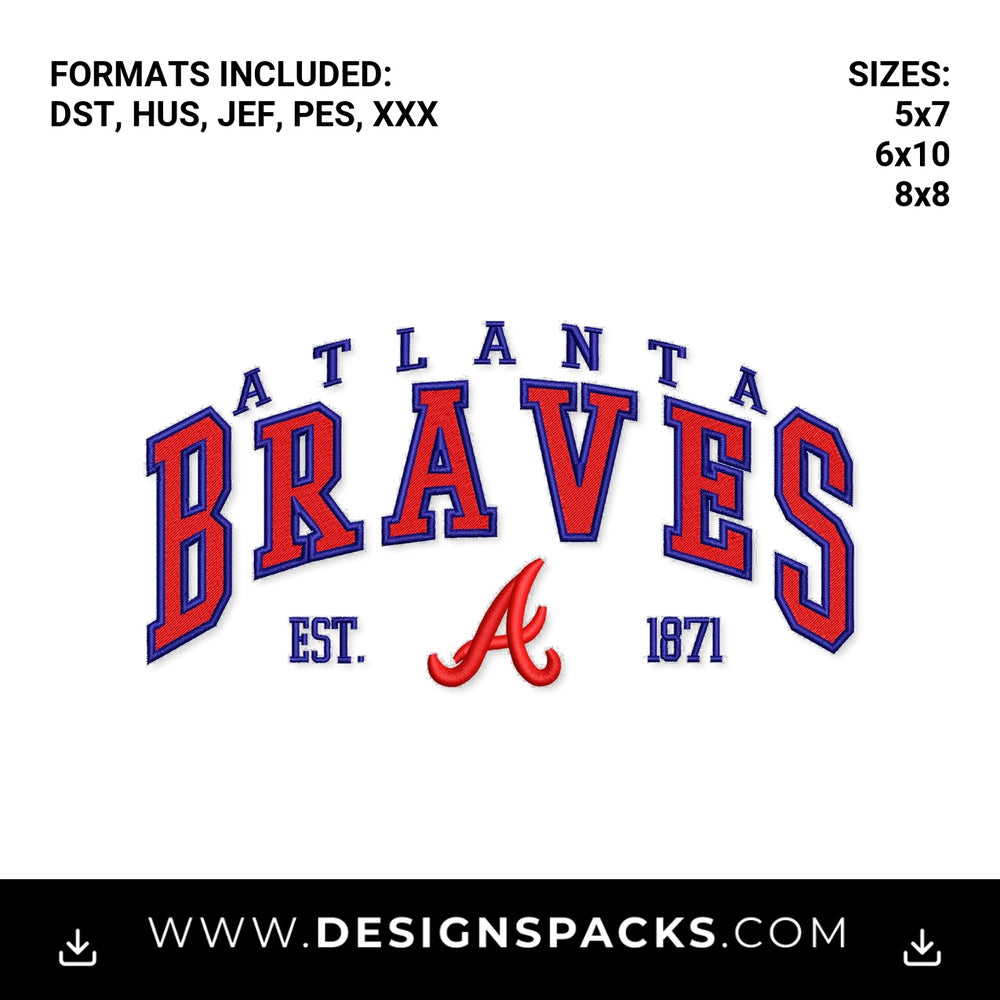 Atlanta Braves Baseball Est 1871 Logo Embroidery Design - Instant digital download pattern at Designspacks.com