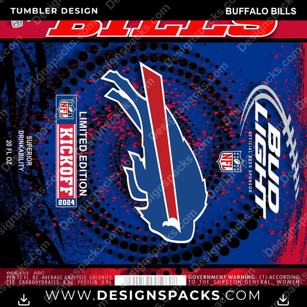 Football Bud Buffalo Bills Tumbler Digital Wrap Design