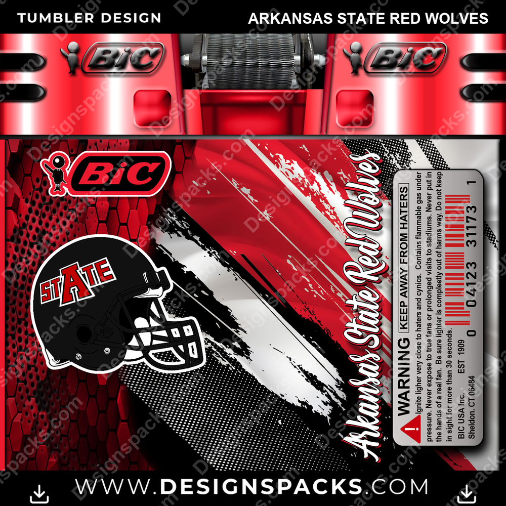 College Sport BIC Lighter Arkansas State Red Wolves Tumbler Digital Wrap Design