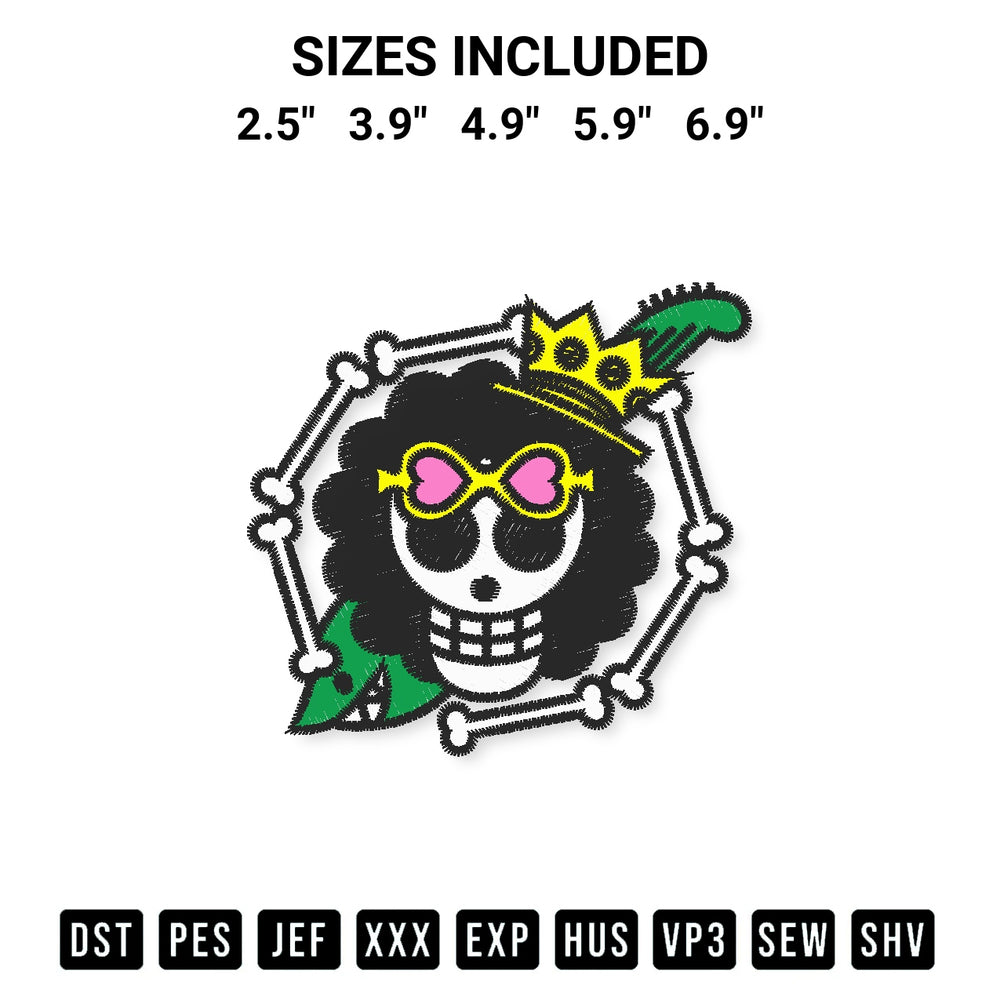 Elevate your next project with our Brook Jolly Roger Embroidery Design embroidery file. Shop high-quality digital patterns instantly at Designspacks.com. Available sizes: 2.5", 3.9", 4.9", 5.9", 6.9".