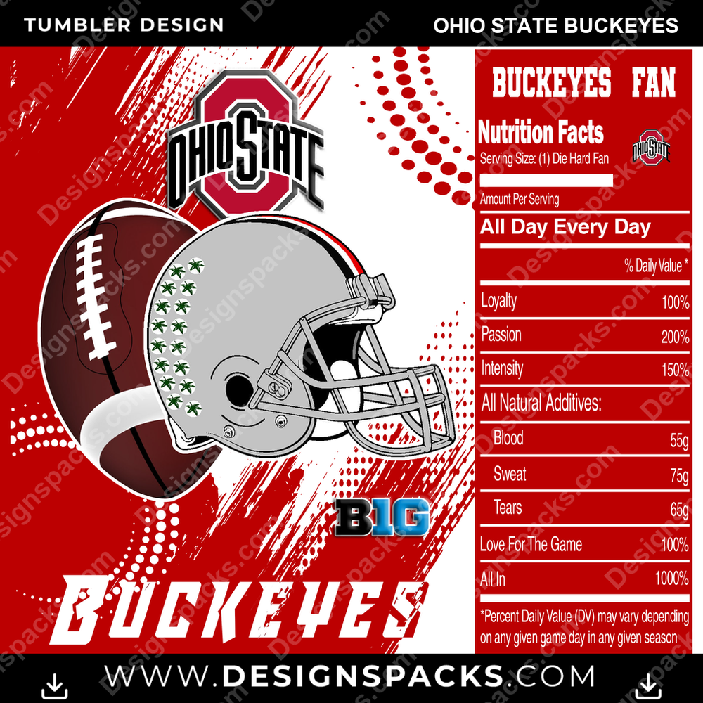College Sport Team Fan CFB Ohio State Buckeyes Tumbler Digital Wrap Design