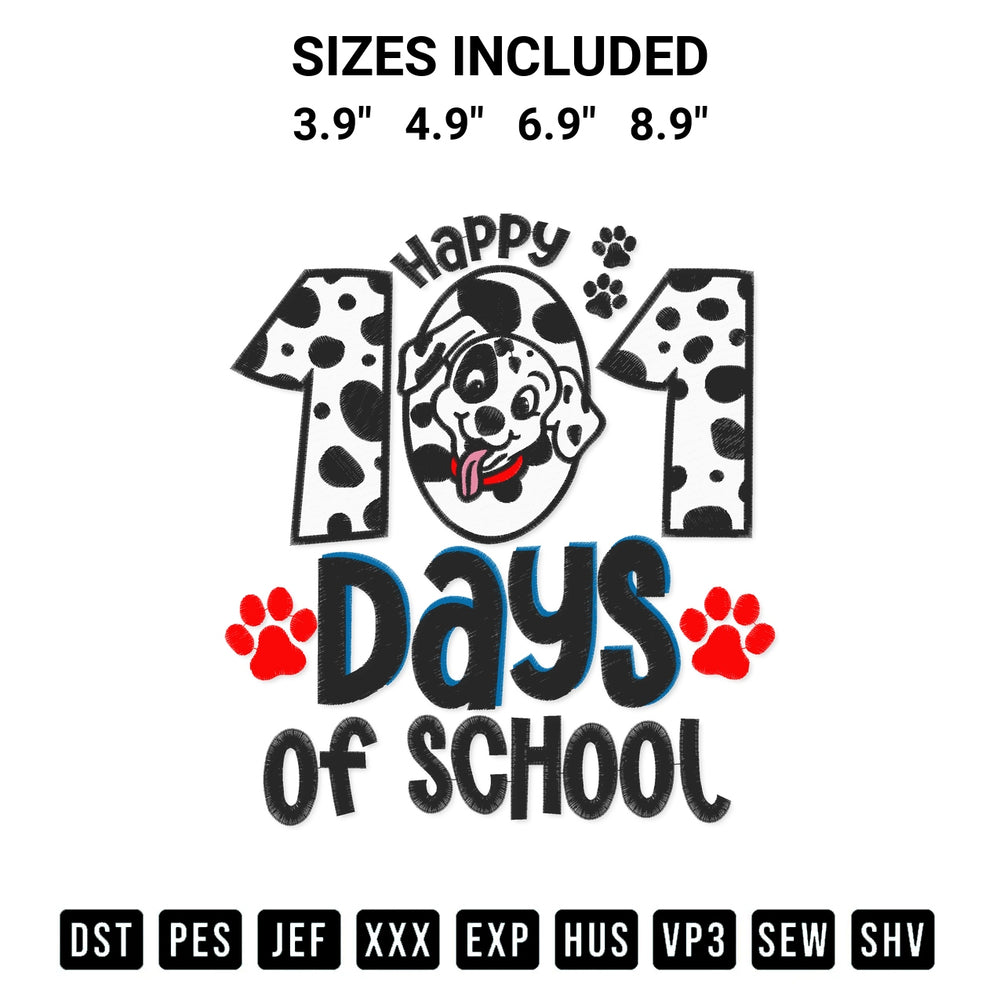 Looking for the perfect pattern? Download the 101 Days Of School Dalmatian Dog Embroidery Design embroidery design today at Designspacks.com. Crisp, clean stitching guaranteed. Available sizes: 3.9", 4.9", 6.9", 8.9".
