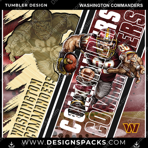 Football Silhouette Washington Commanders Tumbler Digital Wrap Design