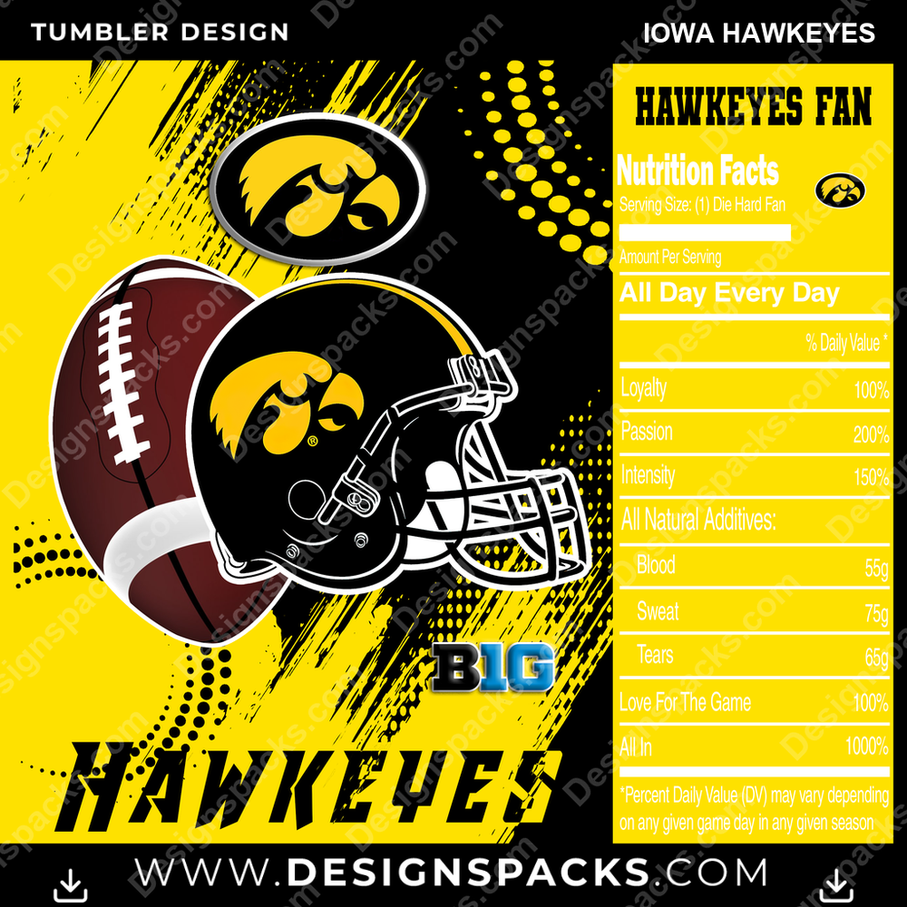 College Sport Team Fan CFB Iowa Hawkeyes NCAA College Sport Tumbler Digital Wrap Design Download
