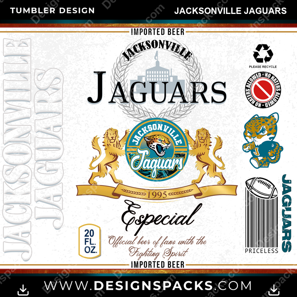 Football Modelo Jacksonville Jaguars Tumbler Digital Wrap Design