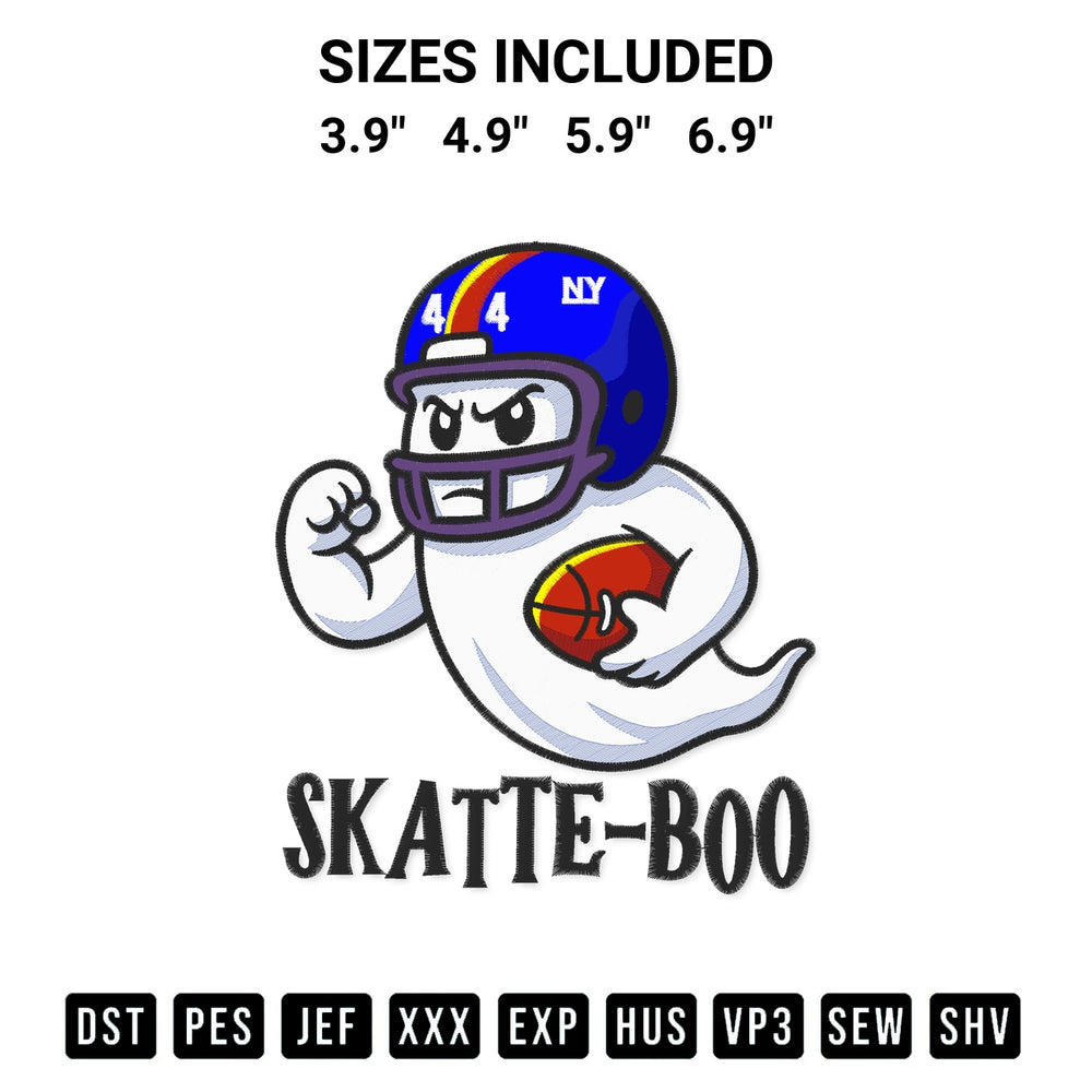 Download the Skatte Boo Ghost Cam Skattebo Ny Giants Embroidery Design machine embroidery design exclusively at Designspacks.com. Premium digitized pattern for apparel and DIY crafts. Available sizes: 3.9", 4.9", 5.9", 6.9".