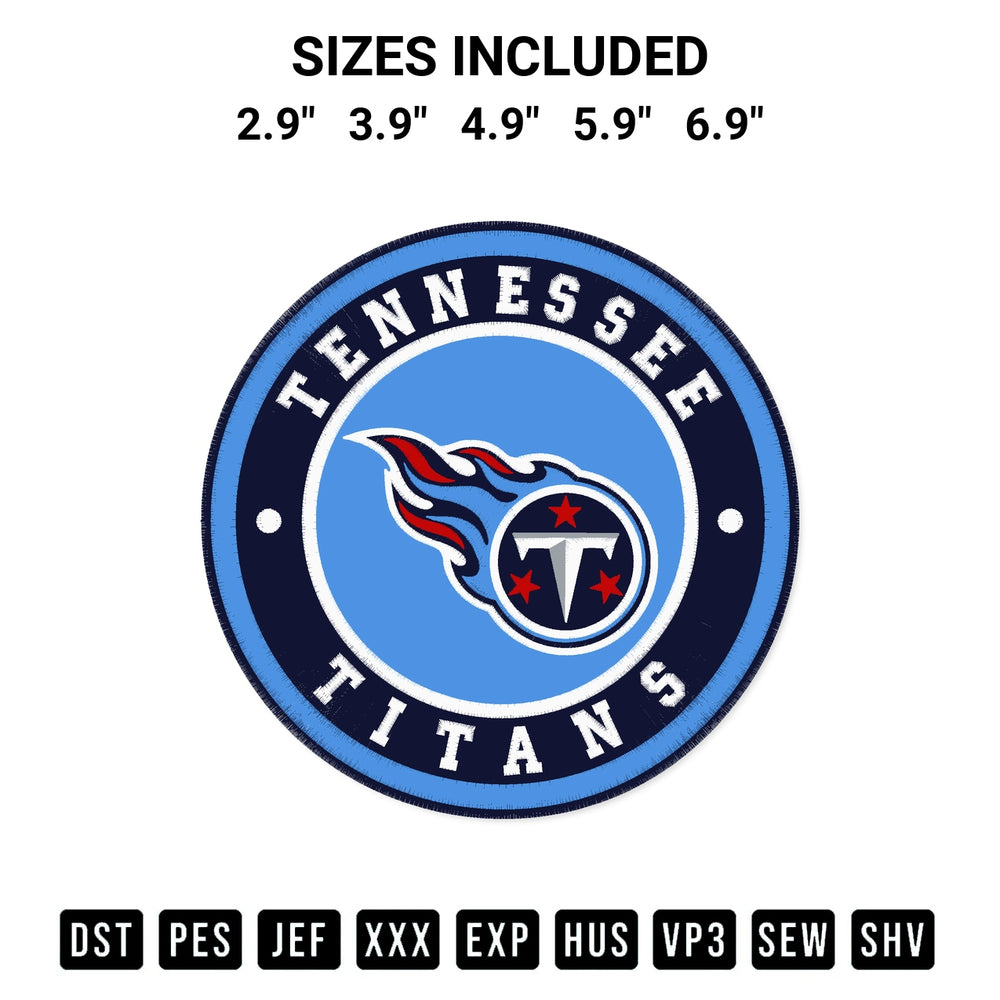Elevate your next project with our Tennessee Titans Circle Logo Embroidery Design embroidery file. Shop high-quality digital patterns instantly at Designspacks.com. Available sizes: 2.9", 3.9", 4.9", 5.9", 6.9".