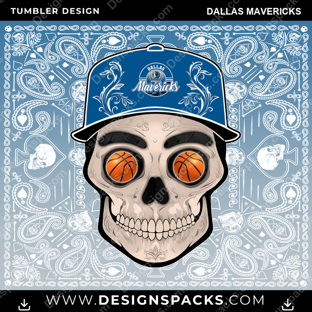 Basketball Skull Handkerchief Dallas Mavericks NBA Basketball Tumbler Digital Wrap Design Download