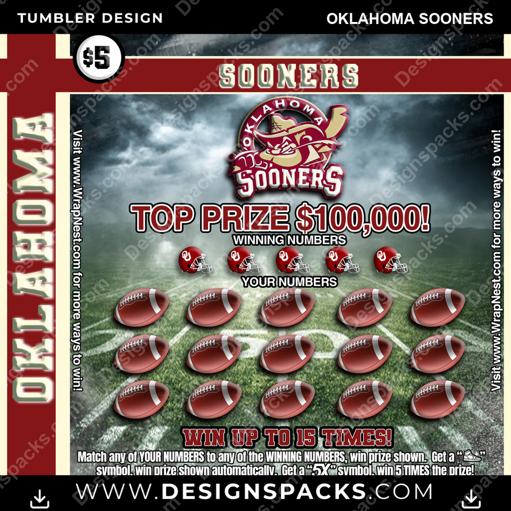 College Sport Lottery Ticket (FOOTBALL) Oklahoma Sooners Tumbler Digital Wrap Design
