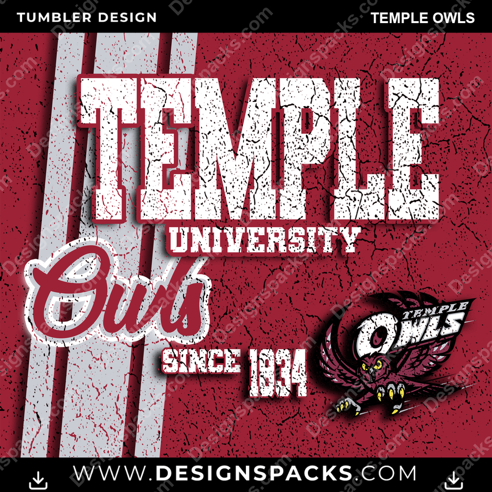 College Sport Grunge Temple Owls NCAA College Sport Tumbler Digital Wrap Design Download