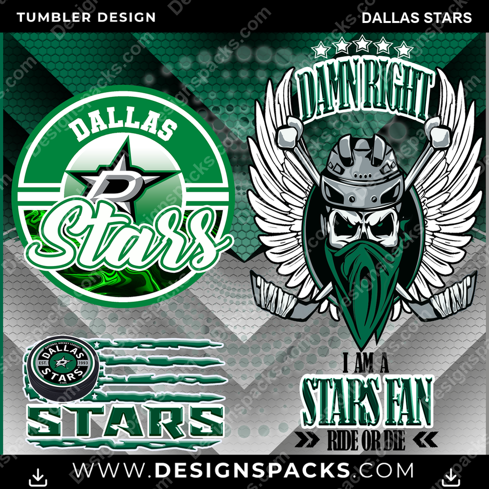 Hockey Skull Team Dallas Stars NHL Hockey Tumbler Digital Wrap Design Download