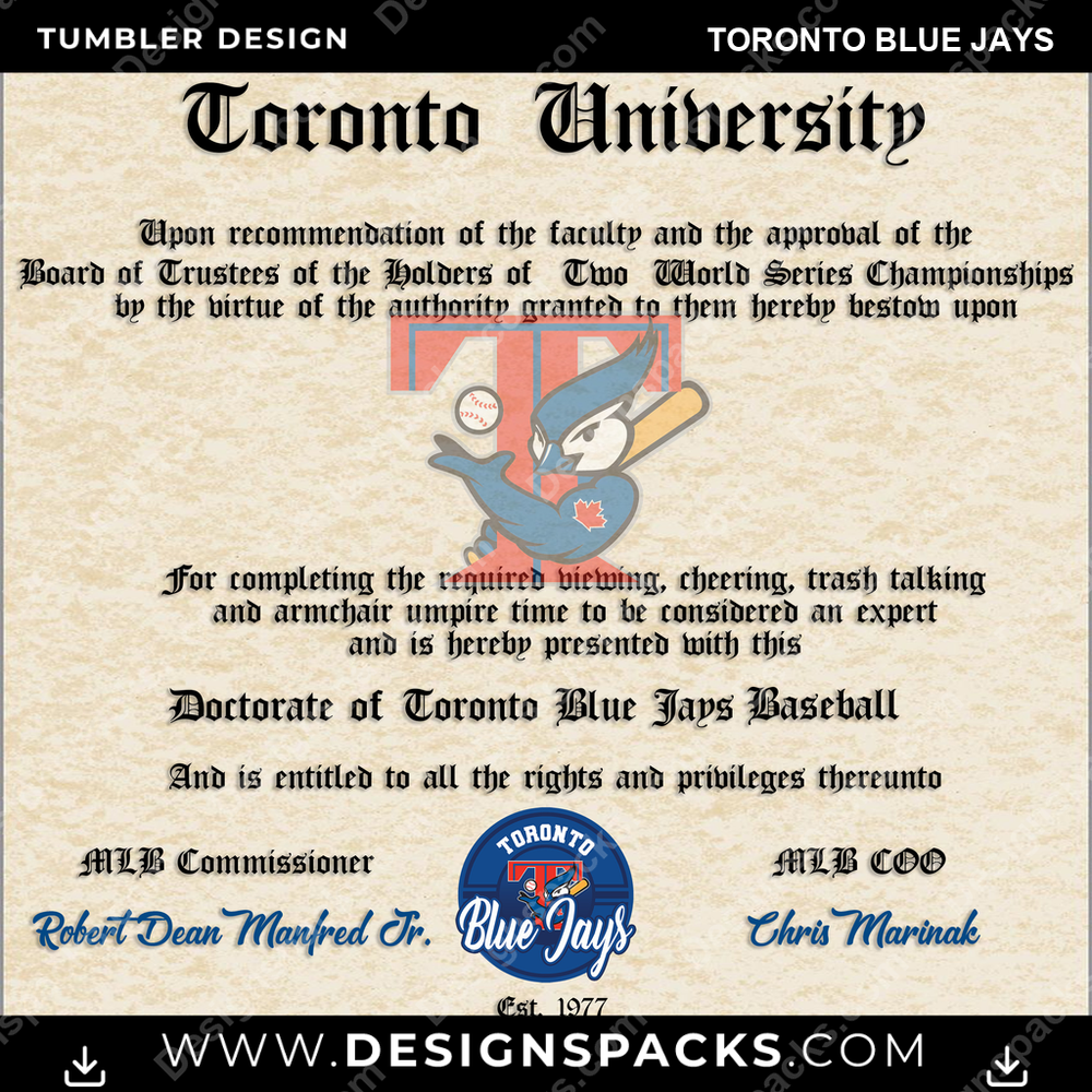 Baseball Diploma Toronto Blue Jays Tumbler Digital Wrap Design