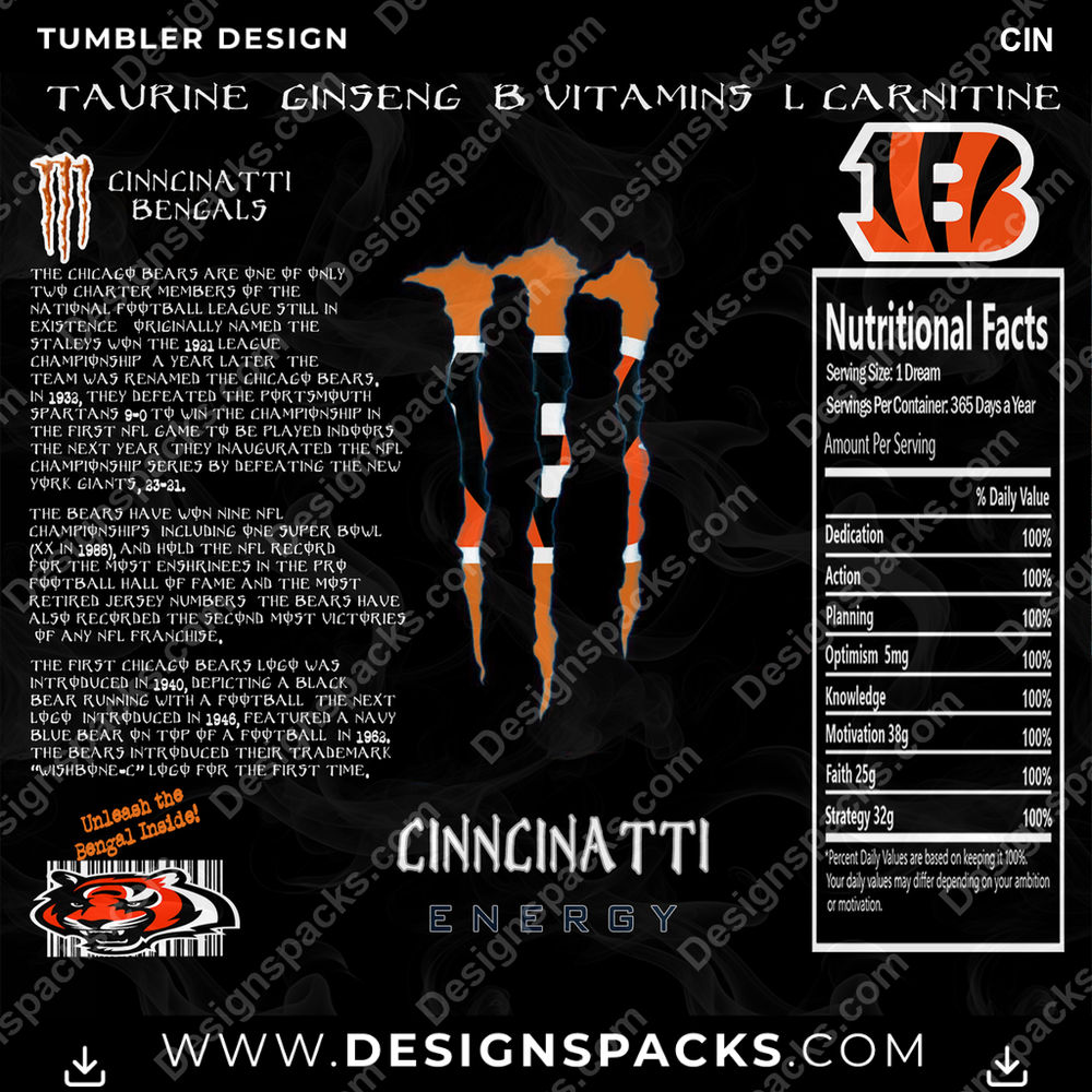 Diseño de envoltura digital de vaso MONSTER ENERGY CIN de fútbol americano