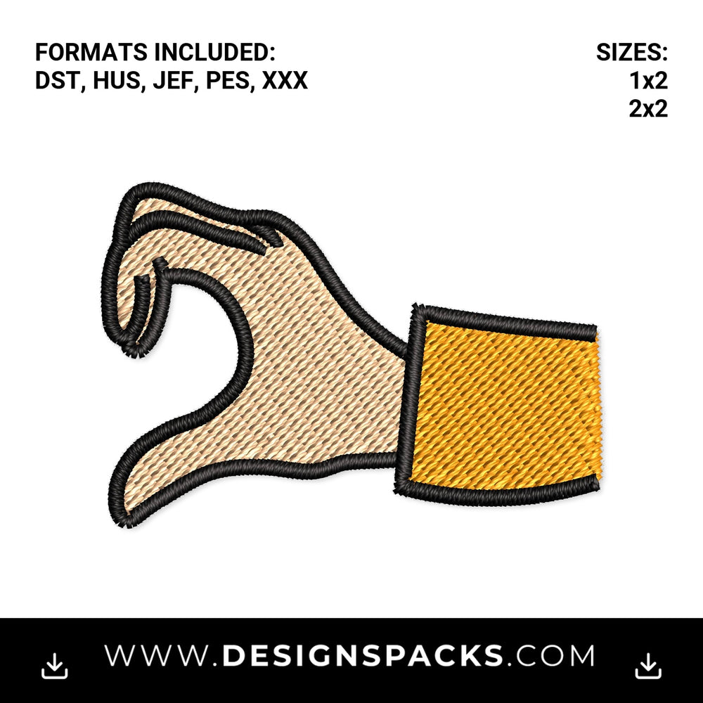 Half Heart Hand Gesture Embroidery Design - Instant digital download pattern at Designspacks.com