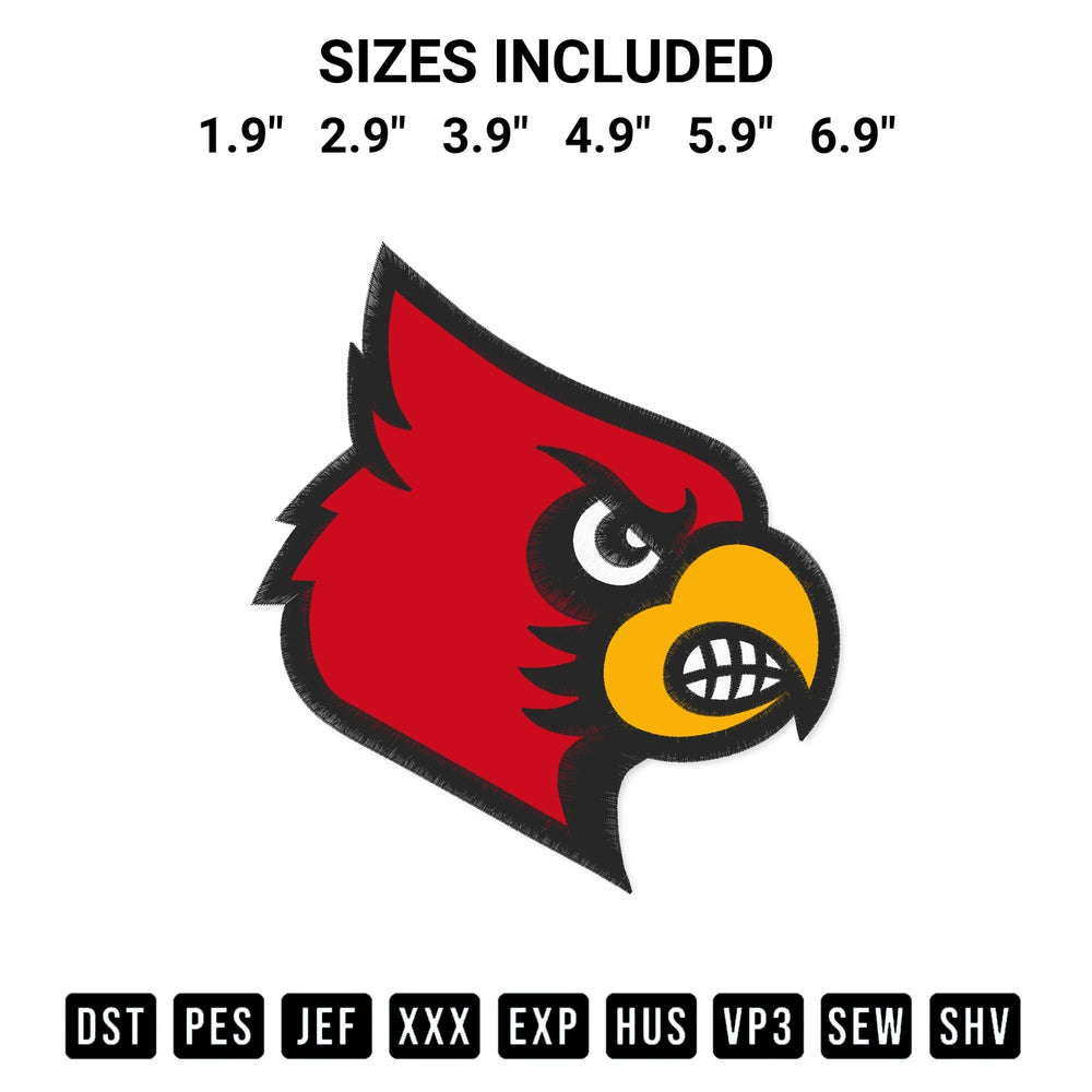 Discover the perfect addition to your crafting collection: Louisville Cardinals Logo Embroidery Design embroidery file. Instantly available at Designspacks.com. Available sizes: 1.9", 2.9", 3.9", 4.9", 5.9", 6.9".