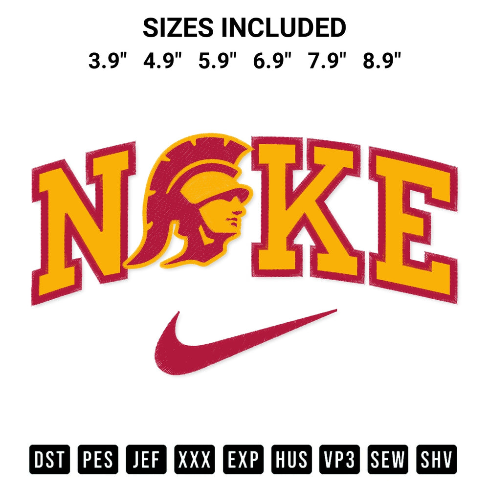Stitch like a pro with the Usc Trojans X Nike Embroidery Design embroidery pattern from Designspacks.com. High-quality digital machine embroidery file. Available sizes: 3.9", 4.9", 5.9", 6.9", 7.9", 8.9".