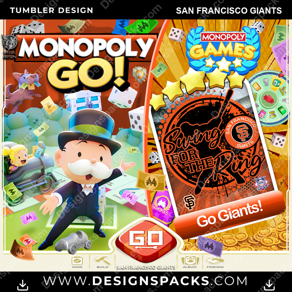 Baseball Monopoly Go! San Francisco Giants Tumbler Digital Wrap Design