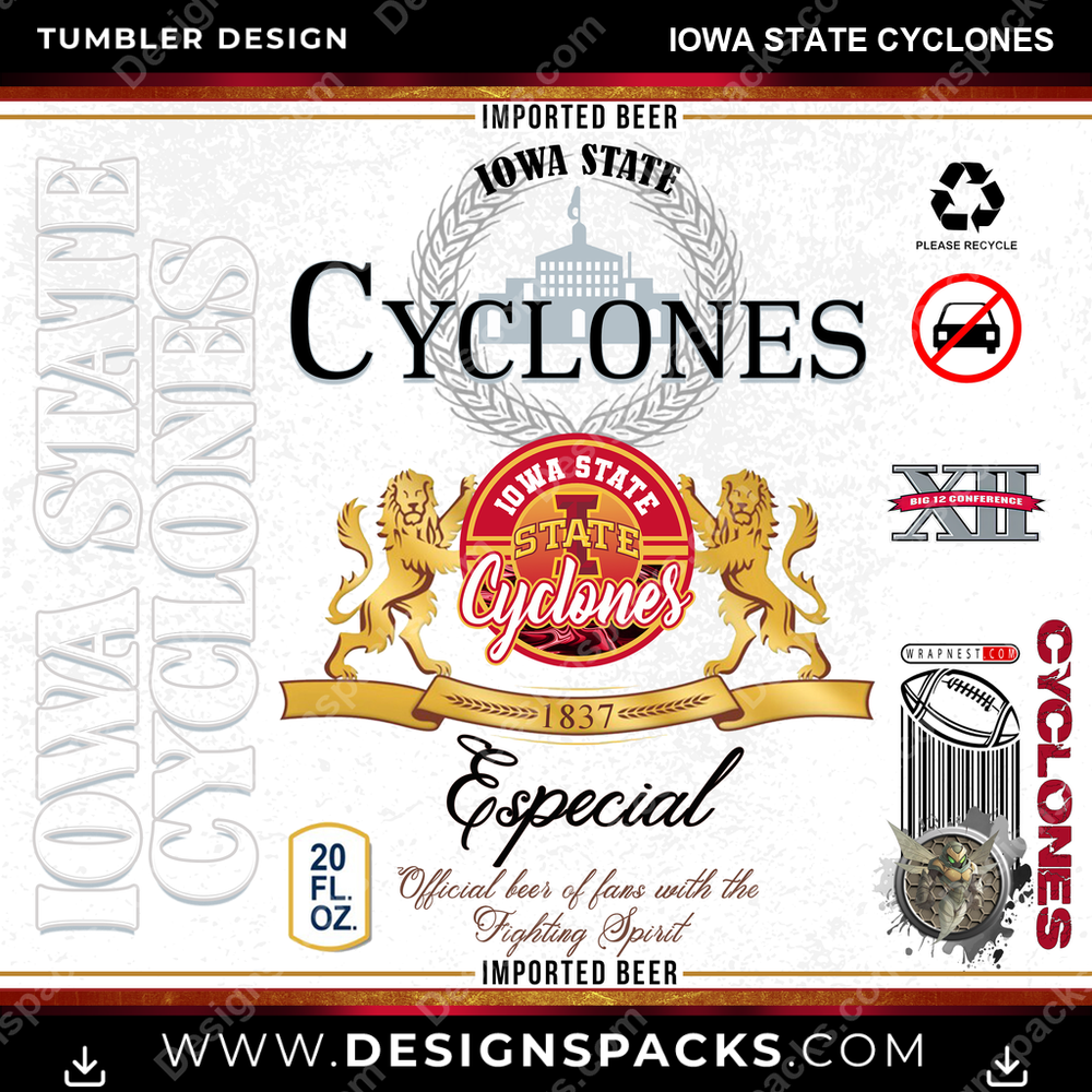 College Sport Modelo Iowa State Cyclones NCAA College Sport Tumbler Digital Wrap Design Download