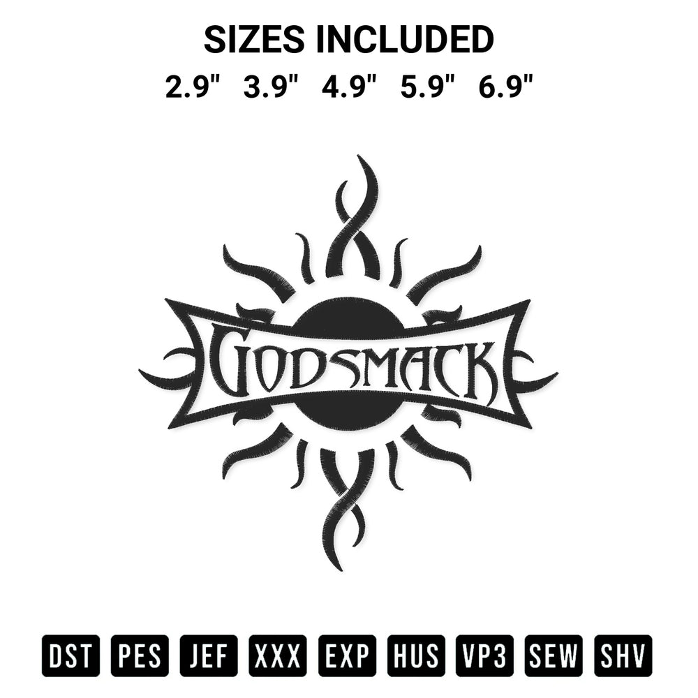 Download the Godsmack Logo Embroidery Design machine embroidery design exclusively at Designspacks.com. Premium digitized pattern for apparel and DIY crafts. Available sizes: 2.9", 3.9", 4.9", 5.9", 6.9".