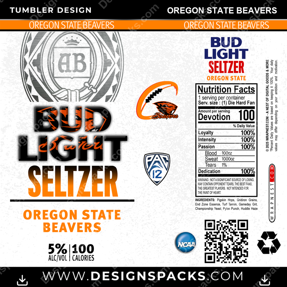 College Sport Bud Light Seltzer Oregon State Beavers NCAA College Sport Tumbler Digital Wrap Design Download