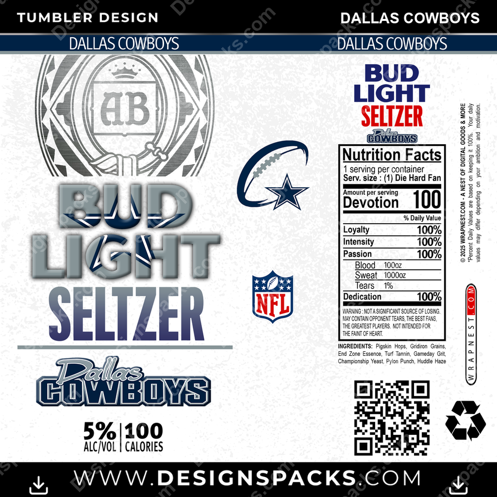 Football Bud Light Seltzer Dallas Cowboys Tumbler Digital Wrap Design