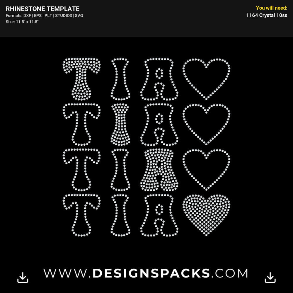 Tia Heart Retro Vintage Boho Rhinestone Digital Template