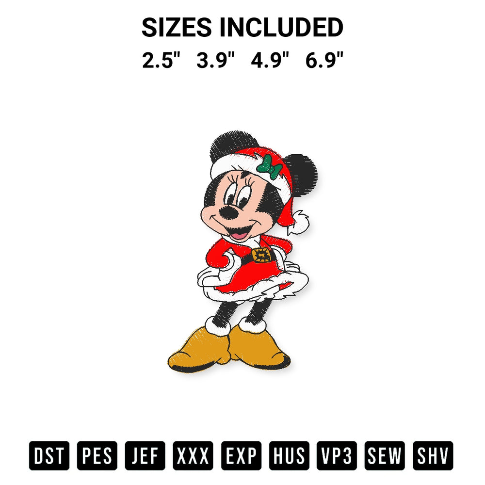 Transform your fabrics with the Minnie Mouse Santa Claus Christmas Embroidery Design embroidery design. Instant access to premium digitized patterns at Designspacks.com. Available sizes: 2.5", 3.9", 4.9", 6.9".