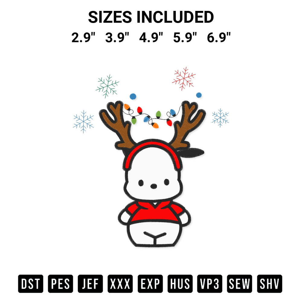 Get the Pochacco Christmas Embroidery Design embroidery design for your custom crafts! Premium digitized files available for instant download at Designspacks.com. Available sizes: 2.9", 3.9", 4.9", 5.9", 6.9".