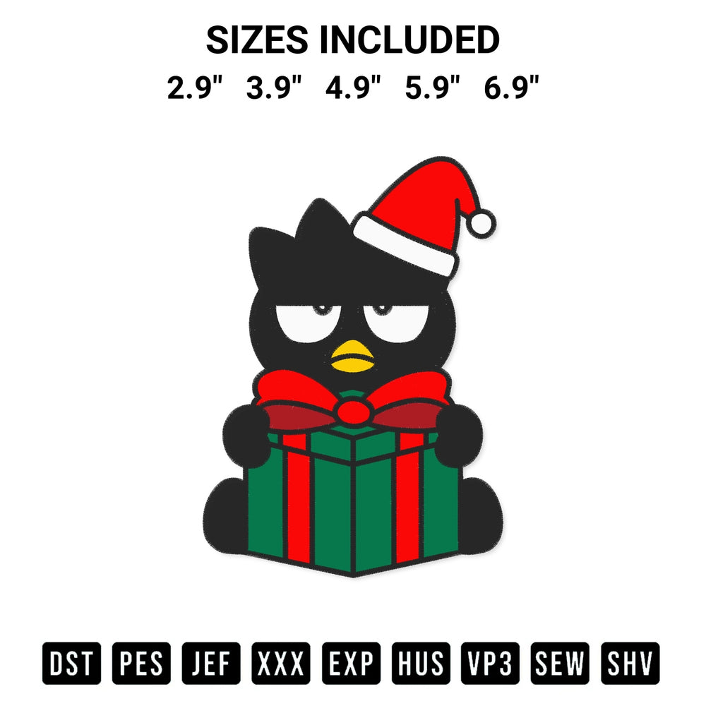 Create amazing crafts with the Badtz Maru With Christmas Gift Embroidery Design embroidery file. High-quality digital download from Designspacks.com, perfect for beginners and pros. Available sizes: 2.9", 3.9", 4.9", 5.9", 6.9".