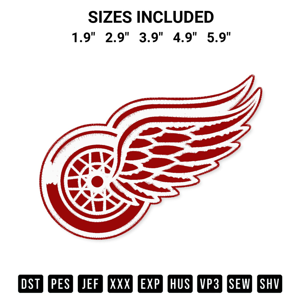 Get the Detroit Red Wings Logo Embroidery Design embroidery design for your custom crafts! Premium digitized files available for instant download at Designspacks.com. Available sizes: 1.9", 2.9", 3.9", 4.9", 5.9".