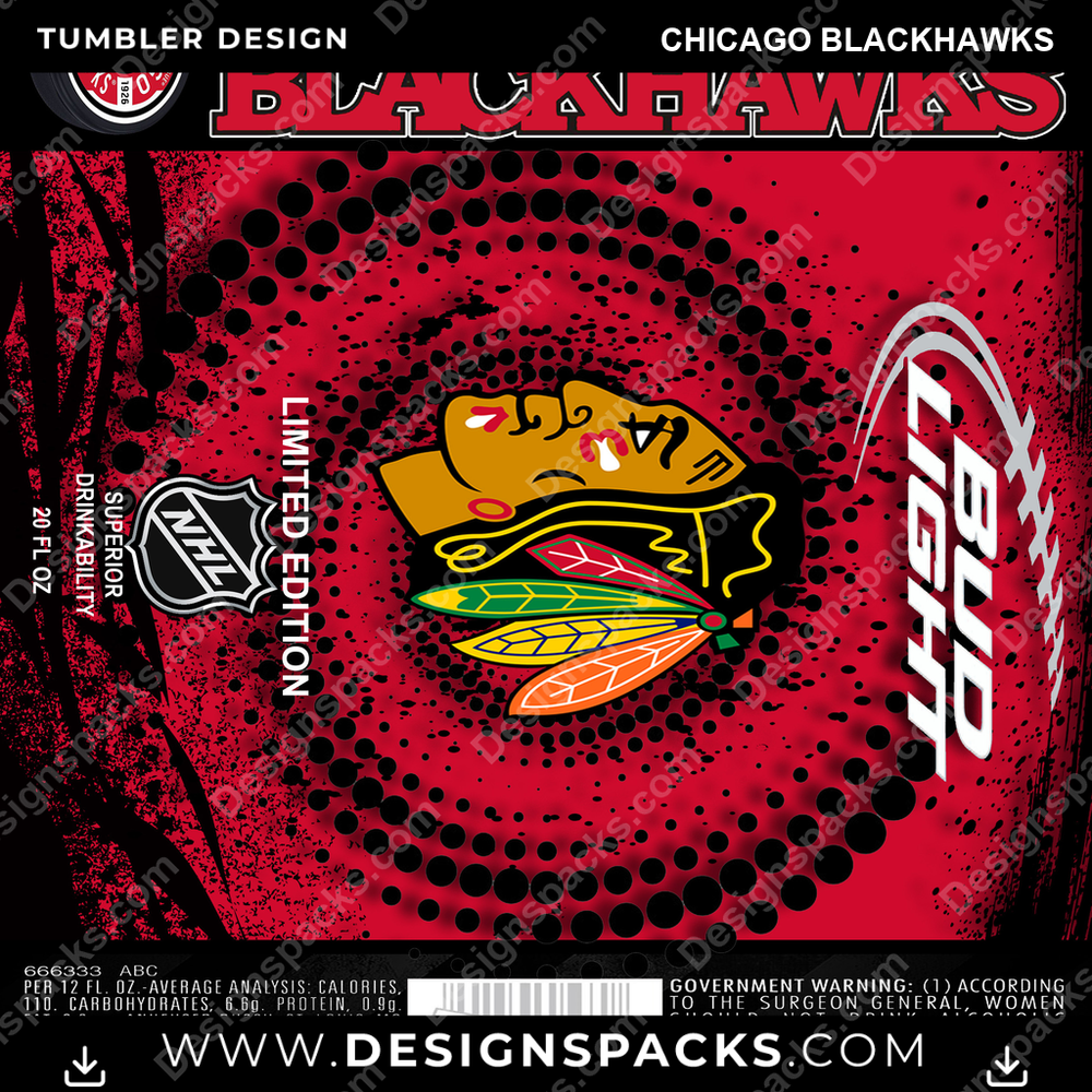 Ice Hockey Bud Chicago Blackhawks Tumbler Digital Wrap Design