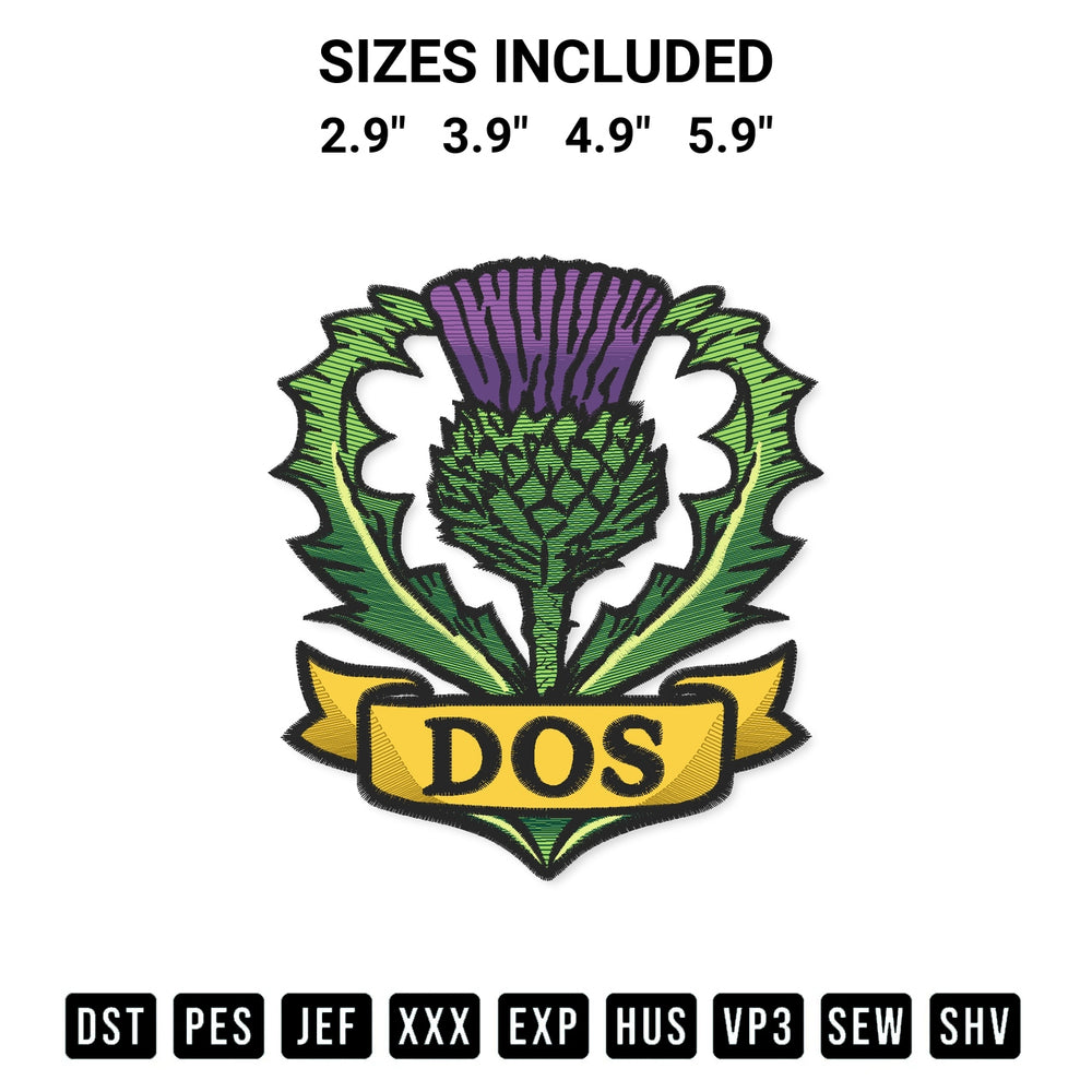 Shop the Dos Thistle Embroidery Design machine embroidery pattern at Designspacks.com. Beautifully digitized for flawless stitching on any fabric. Available sizes: 2.9", 3.9", 4.9", 5.9".