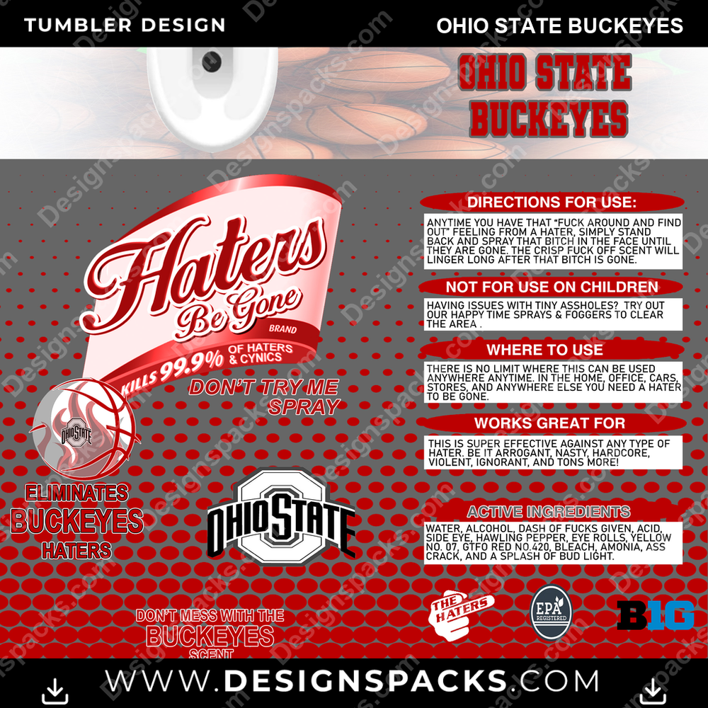 College Sport Hates Be Gone (MBB) Ohio State Buckeyes NCAA College Sport Tumbler Digital Wrap Design Download